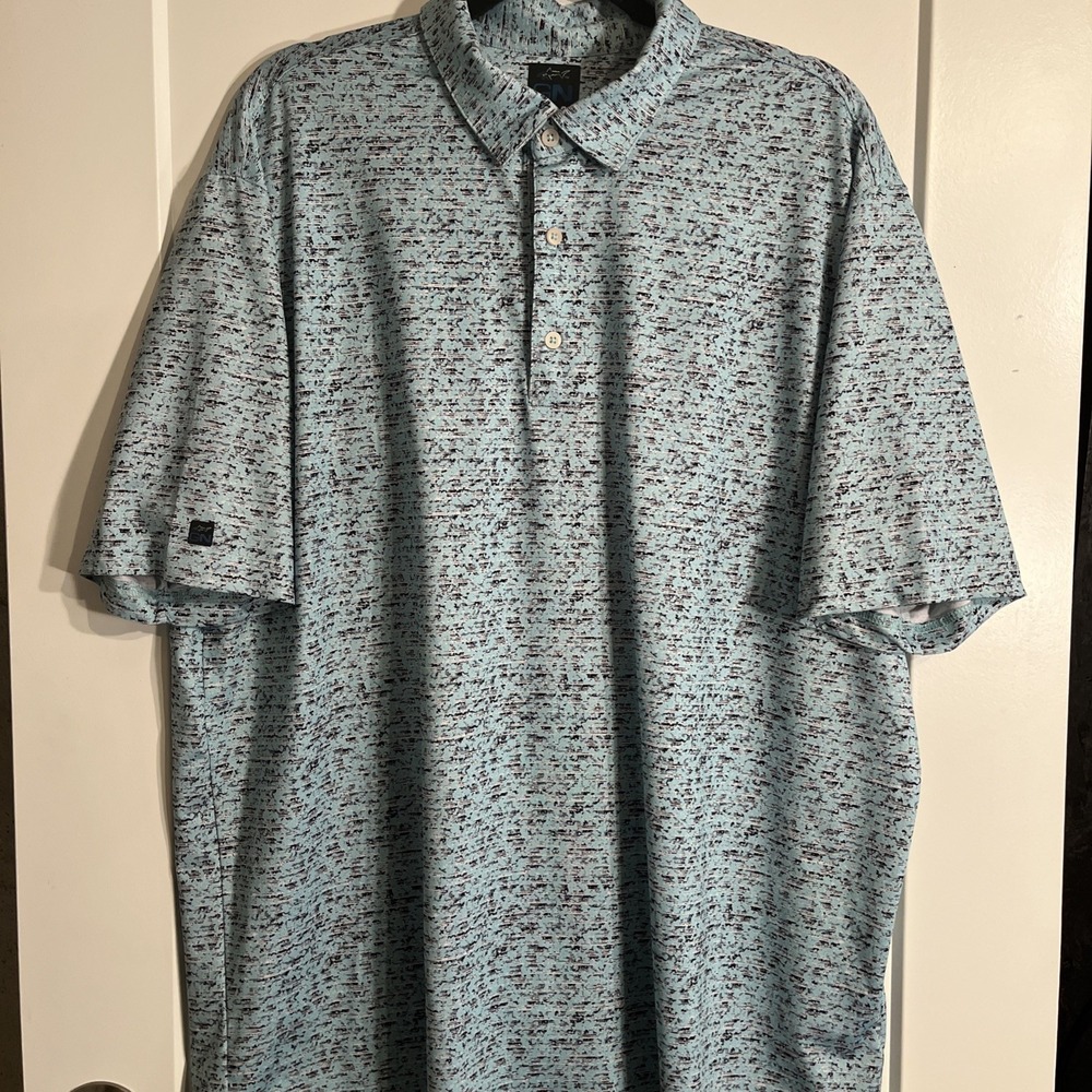 Greg Norman Men’s Golf Performance Polo Shirt Light Blue Print Design PlayDry XL
